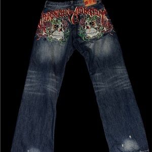 Men’s Ed hardy jeans w/ skulls and rhinestone